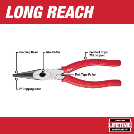 Milwaukee Long Nose Pliers, 8"