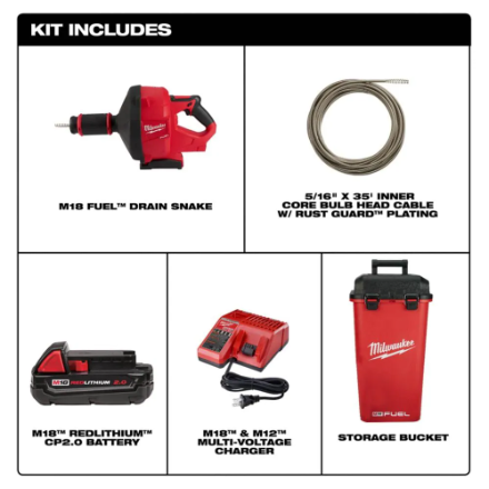 Milwaukee Tool M18 FUEL 18V Lithium-Ion Cordless Drain Cleaning Snake Auger with 5/16-inch Cable Drive Kit