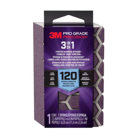 3M Prograde Precision 2.5 inch x 4.5 inch x 1 inch Medium 120 Grit 3-in-1 Sanding Sponge
