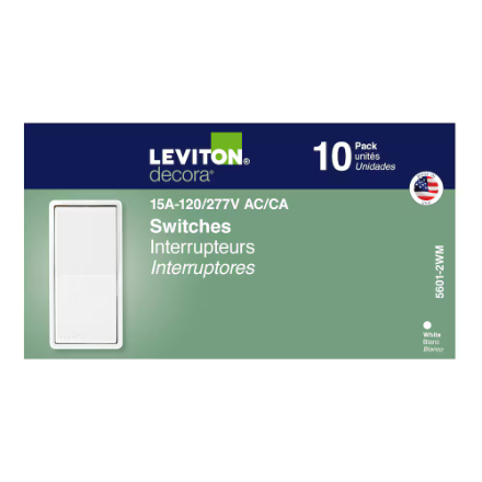 15A Single-Pole Decora Switch, White 10 pack|Leviton