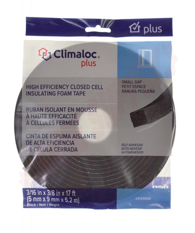 Climaloc Sponge Rubber Tape, Black, 3/16" x 3/8" x 17'