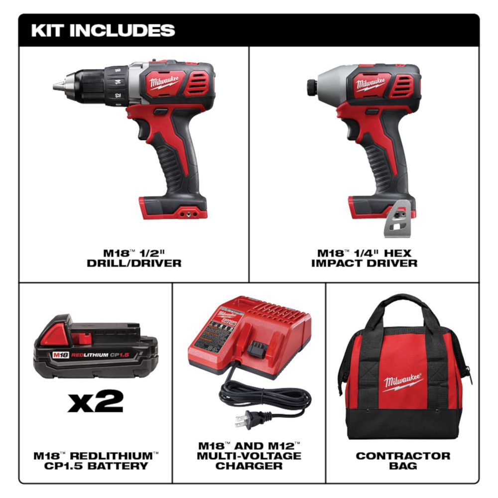 Milwaukee M18 18 Volt Lithium-Ion Cordless Cordless Lithium-Ion 2-Tool Combo Kit