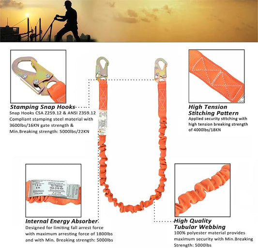 Shock-Absorbing Lanyard, 6 ft