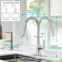 Kitchen Faucet with Pull Down Sprayer, Polished Chrome Kitchen Sink Faucet 1 or 3 Hole