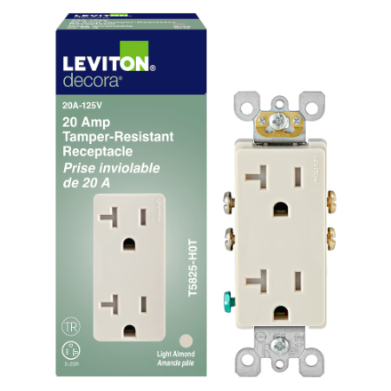 20A/125V Decora Duplex Receptacle, White (TR) | Leviton