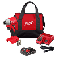 Milwaukee Tool M18 18V Li-Ion Compact Brushless Cordless 1/4in. Impact Driver Kit w/ (1) 2.0 Ah Battery and Charger