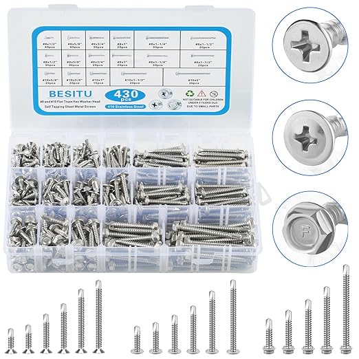 430Pcs Self Tapping Screws for Metal, Self-drilling