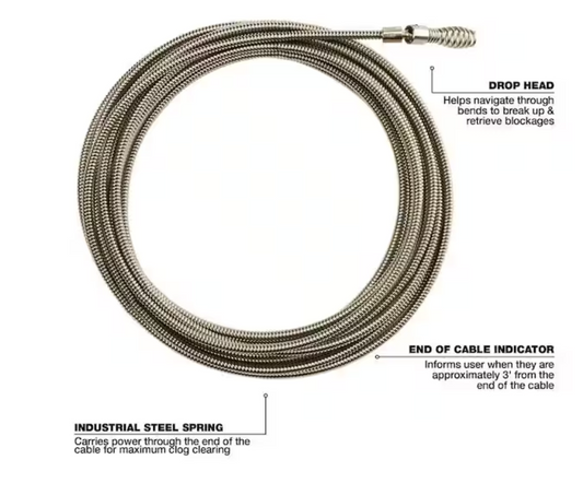 Milwaukee 5/16 in. x 75 ft. Inner Core Drop Head Cable with Rustguard. Auger cable replacement