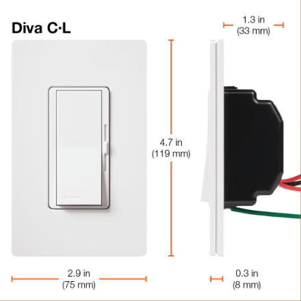 Diva LED+ Dimmer Switch for Dimmable LED/Halogen/Incandescent Bulbs, Single-Pole or 3-Way, White | Lutron