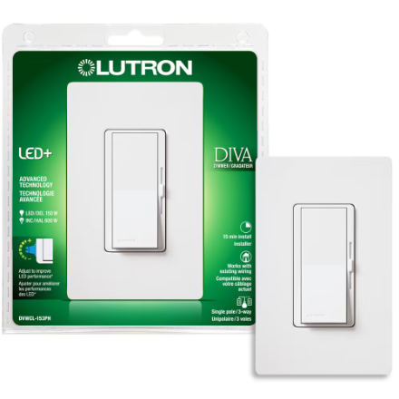 Diva LED+ Dimmer Switch for Dimmable LED/Halogen/Incandescent Bulbs, Single-Pole or 3-Way, White | Lutron